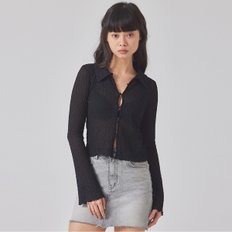 [TOPGIRL] TEXTURED BUTTON-UP BLOUSE_T416TP107(BK)