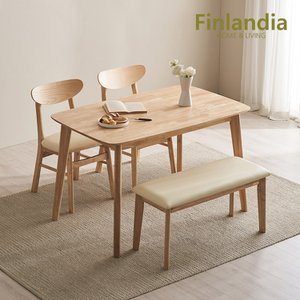 핀란디아 데니스 내추럴 4인식탁세트(의자2+벤치1)