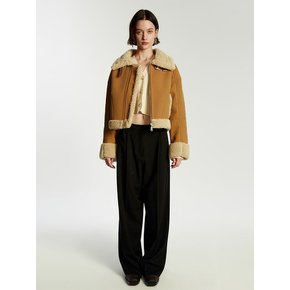 Wide Collar Shearling Jacket - Beige