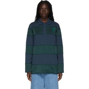 SSENSE 익스클루시브 네이비 & 그린 럭비 폴로 셔츠 SPEHPL202.701 411 Navy/Evergreen