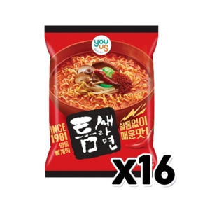 유어스 틈새라면 빨계떡 매운맛 봉지라면 120g x 16개