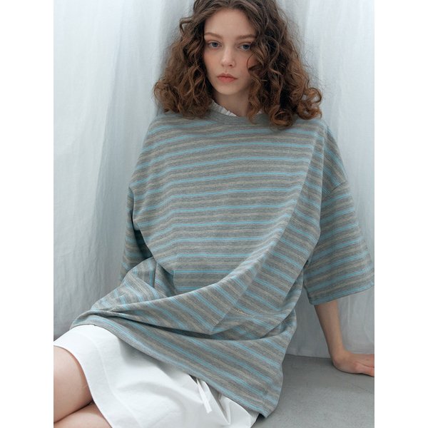 Stripe overfit tee_melange gray