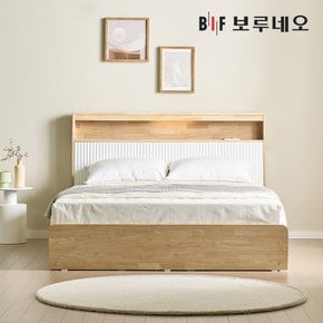 [착불]베뉴Po 3서랍 원목 침대 템바보드 호텔 LED 수납 프레임 Q