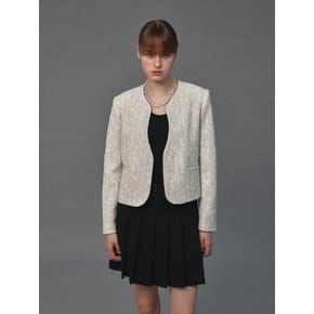 COLLARLESS TWEED JACKET (OAT MILK)