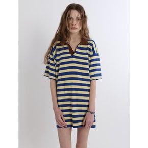 Terry Stripe Collar Dress (Blue/Brown)