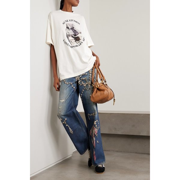 프린트 디스트레스드 코튼 저지 티셔츠 46376663162964135