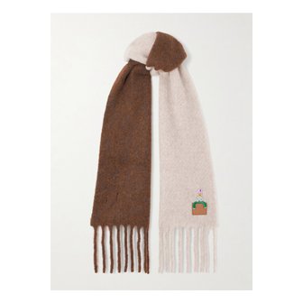 로에베 크리스털 장식 자수 아플리케 프린지 알파카 혼방 스카프 베이지 46376663162923304