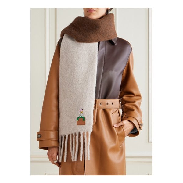 크리스털 장식 자수 아플리케 프린지 알파카 혼방 스카프 베이지 46376663162923304