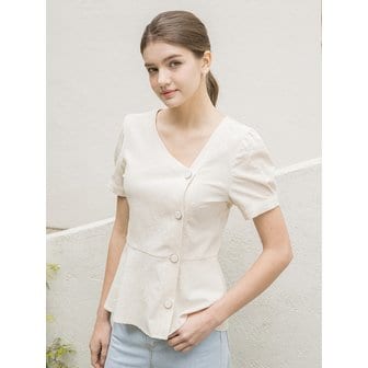 클렛 Linen V Neck Unbal Blouse Beige