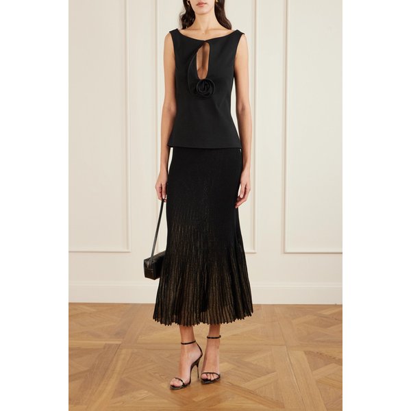 베라 플리츠 메탈릭 리브 니트 미디 스커트 46376663162988266