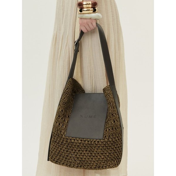 Raffia Shoulder Bag, Khaki