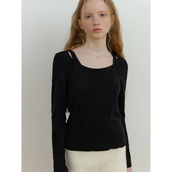 [리퍼브] Sou layered t-shirt_2piece (black)