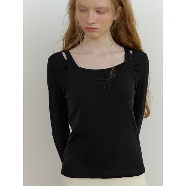 [리퍼브] Sou layered t-shirt_2piece (black)