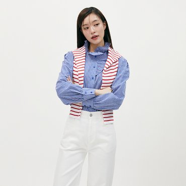 플라스틱아일랜드 [C]러플 자수 블라우스 (PR2WB367)