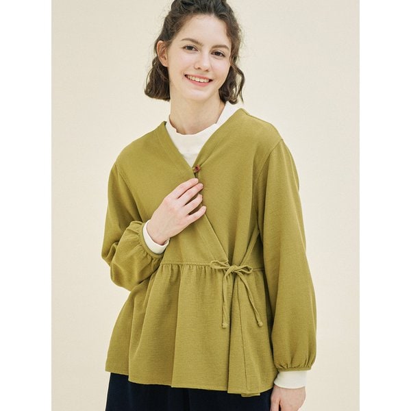 랩 블라우스 (와플 코튼) 카키 233304SKH
