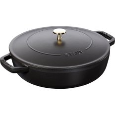 staub [ 28cm ] IH Braiser 40511-472 스토우브 블레이저 소테판 블랙 큰 양손 주물 법랑 냄비