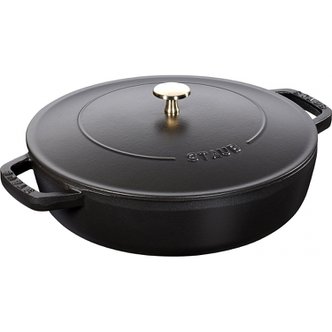  staub [ 28cm ] IH Braiser 40511-472 스토우브 블레이저 소테판 블랙 큰 양손 주물 법랑 냄비