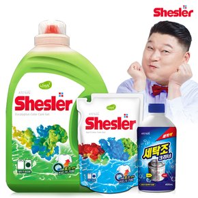 강호동의 쉬슬러 액상 세제 유칼립투스 3.05L 1개+세제리필 500ml 1개+세탁조 클리너 400ml 1개.