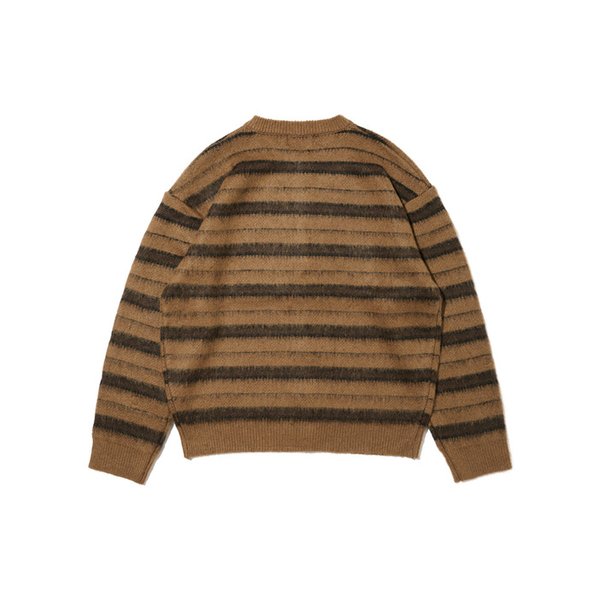 스트라이프 울 브러쉬 니트 가디건 (브라운)
