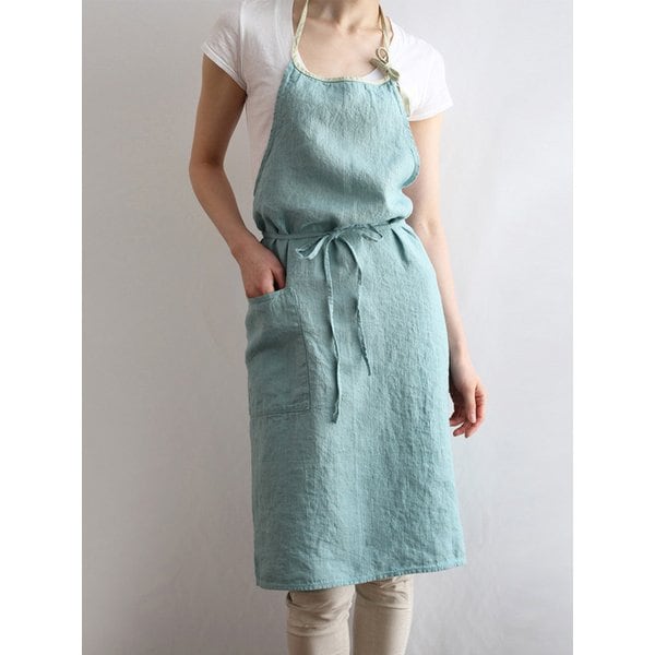 linoelina 리투아니아 린넨 에이프런 앞치마 라운드넥 타입 (스프링블루그린)