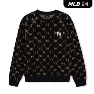 MLB [코리아공식] 다이아 모노그램 자카드 파이핑 맨투맨 NY (Black)