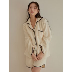 여성 마쉬멜로우 양털 긴소매 3부투피스 카라 수면잠옷(2C)