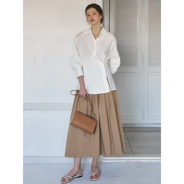 플리츠 나일론 풀 스커트_BEIGE