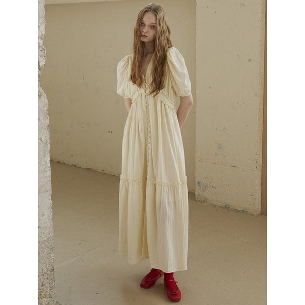 Viscos Frill Dress (Cream)