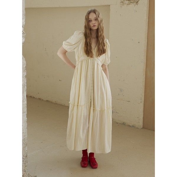 Viscos Frill Dress (Cream)