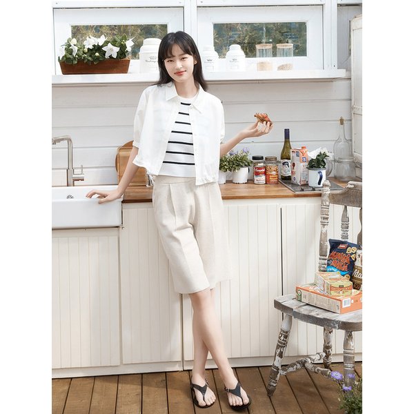 린넨 핀턱 니트 버뮤다 팬츠 [오트밀]