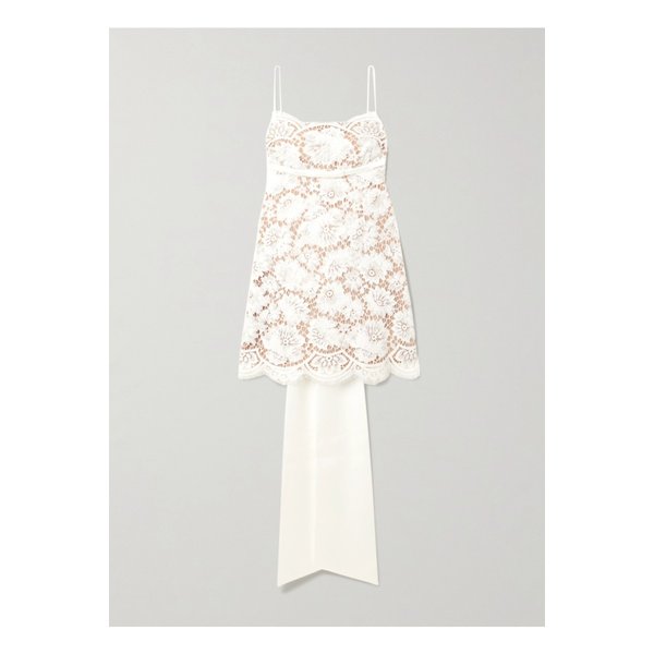 오픈 백 새틴 트리밍 레이스 미니 드레스 화이트 46376663162914997