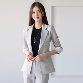 스베나 배색 7부 소매 린넨 라이크 원버튼 테일러드 자켓