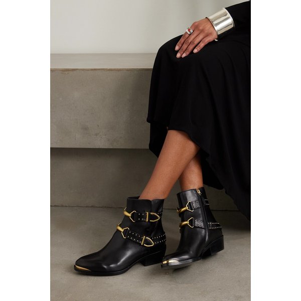 잘랴 버클 스터드 가죽 앵클 부츠 블랙 46376663162986469