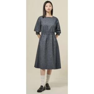 빈폴레이디스 데님 라이크 라운드넥 볼륨 소매 원피스 - 네이비 BF5371C03R