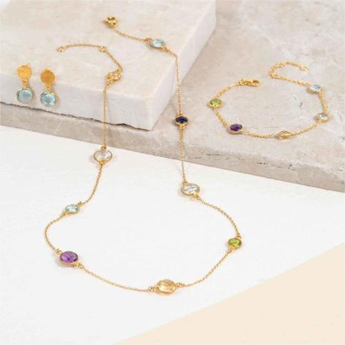 아우리 주얼리 팔찌 B2155 Chennai Multi Gemstone & Gold Vermeil Bracelet