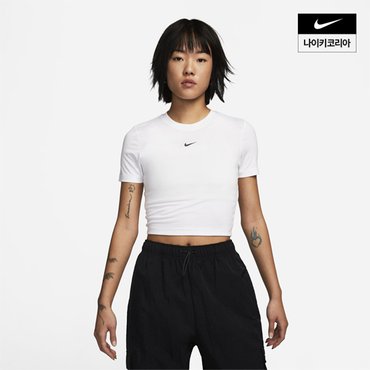 나이키 우먼스 나이키 스포츠웨어 에센셜 슬림 핏 크롭 티셔츠 NIKE FB2874-100