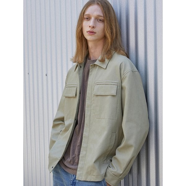 남성 히든 단작 레더 셔켓 (LT-KHAKI)