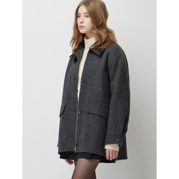 미뉴엣 디테쳐블 카라 하프 코트_SACT33561DG