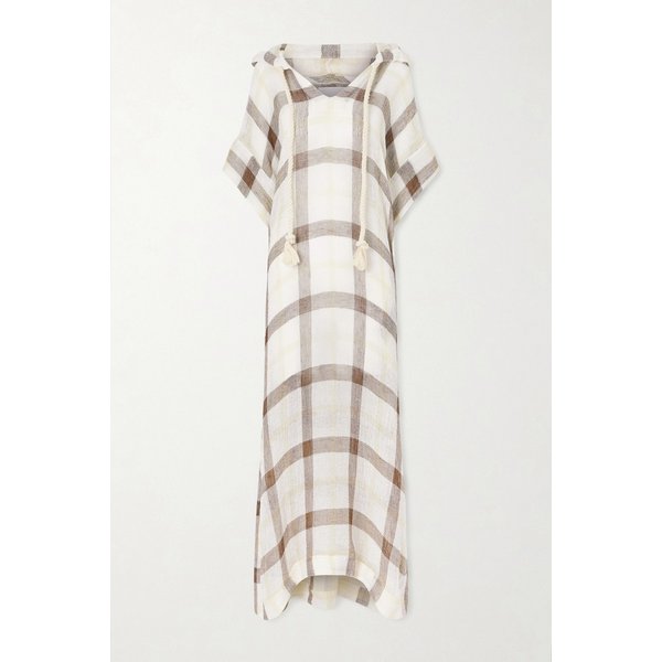 체크 리넨 블렌드 크레폰 후드 카프탄 46376663162982862