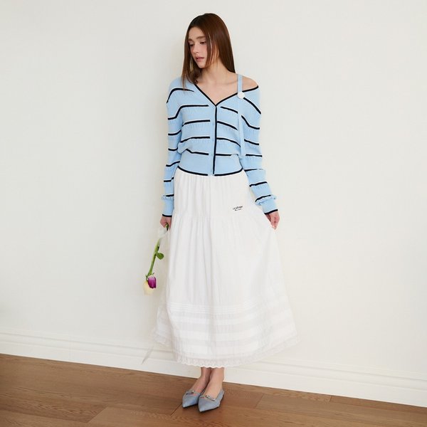 [시흥점] 여성 핀턱 레이스 밴딩 티어드 스커트 (ES2OSK52)