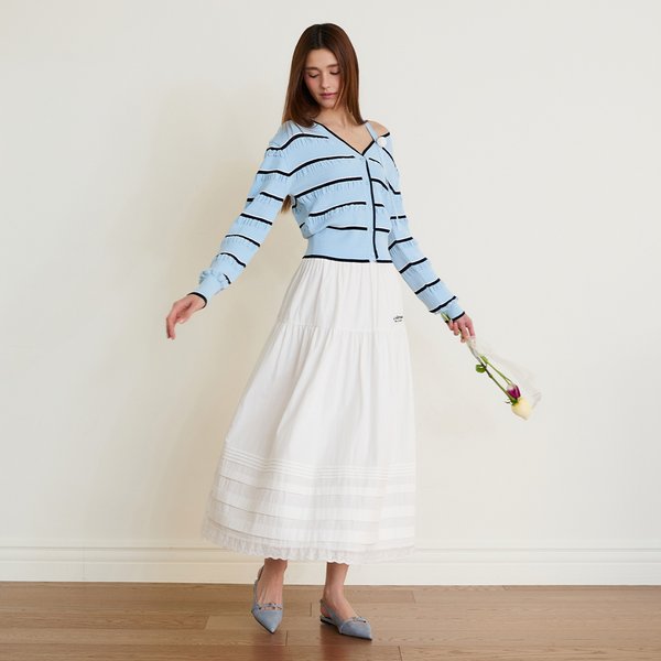 [시흥점] 여성 핀턱 레이스 밴딩 티어드 스커트 (ES2OSK52)