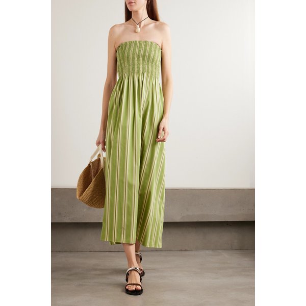 페이스풀 제이미 스트랩리스 스트라이프 셔링 코튼 포플린 미디 원피스 46376663162989129