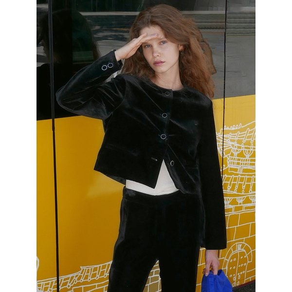 Collarless Velvet Jacket