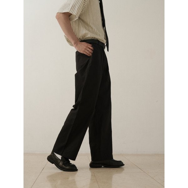 린넨 라이크 와이드 밴딩 팬츠_Black