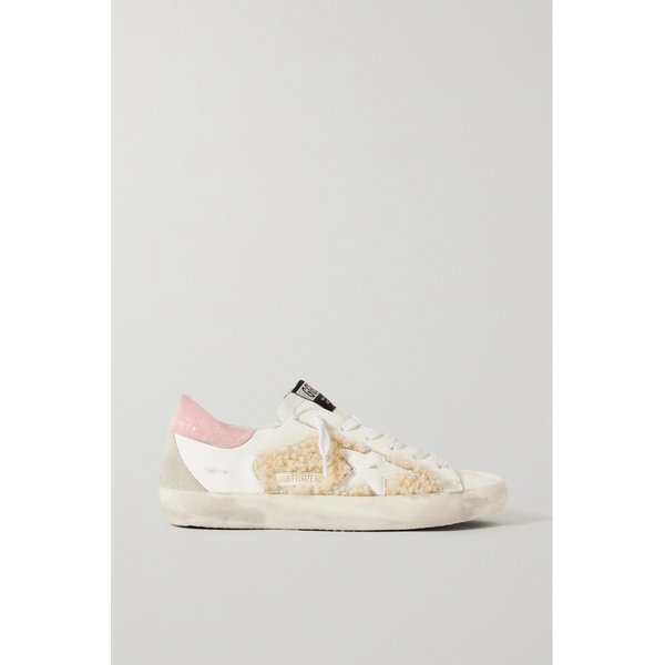 슈퍼스타 시어링 트리밍 디스트레스드 가죽 스웨이드 스니커즈 화이트 18706561955999248