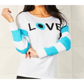 4445993 Angel Apparel Love Eye Crewneck Sweatshirt In White/turq