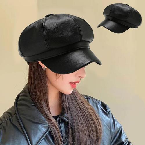 레더 팔각모 빵모자 패션아이템 패션모자 여성용 깔끔한(1)