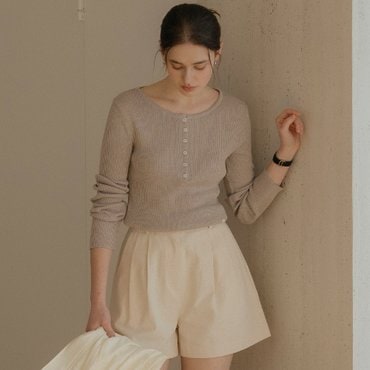 틸아이다이 Round neck curve Linen knit_Gray