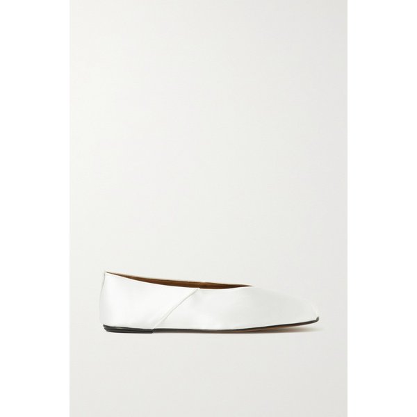 아이보리 새틴 스퀘어 토 발레리나 플랫 36856120585384942