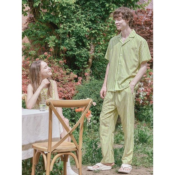 남자 여름잎 스트라이프 반소매 파자마세트 SMLDAST0066-YD